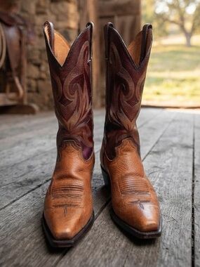 Santa Fe Boot Men’s Western Cowboy Boots Size 8D Brown Leather Embroidered